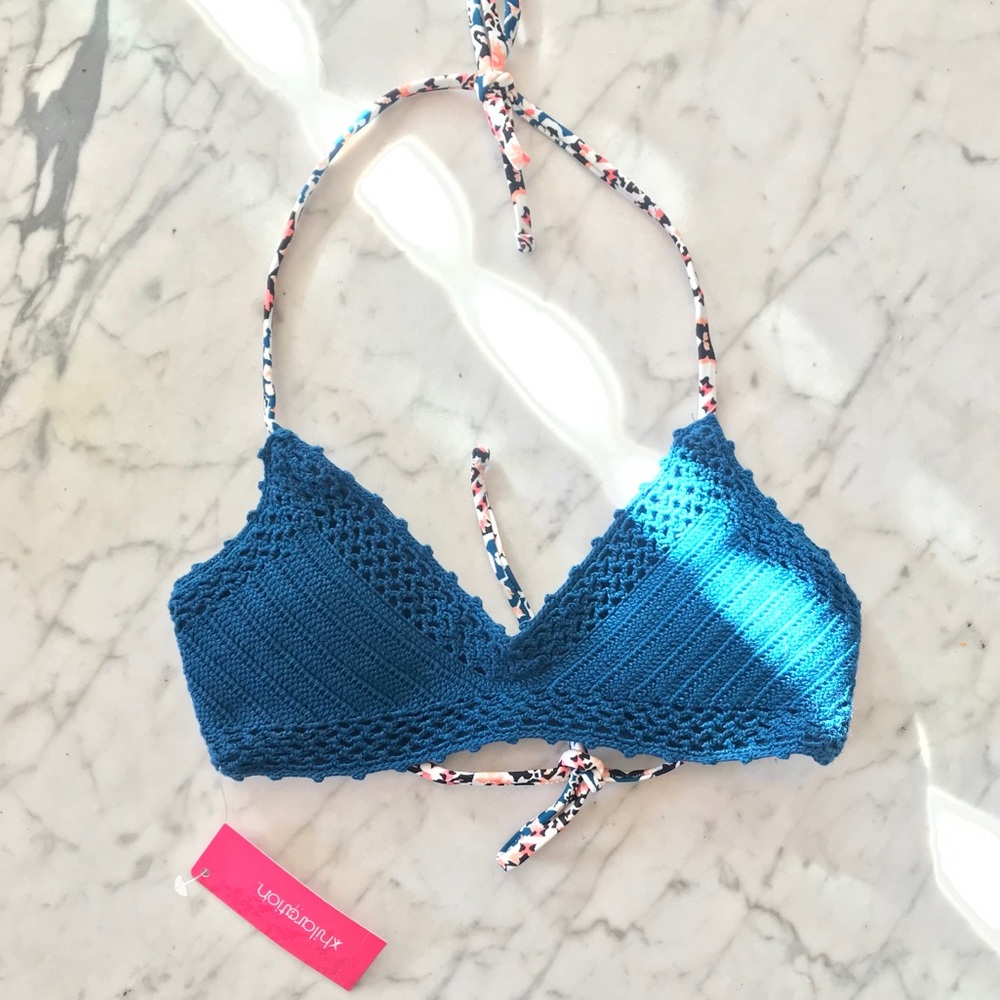NWT blue crochet bikini top